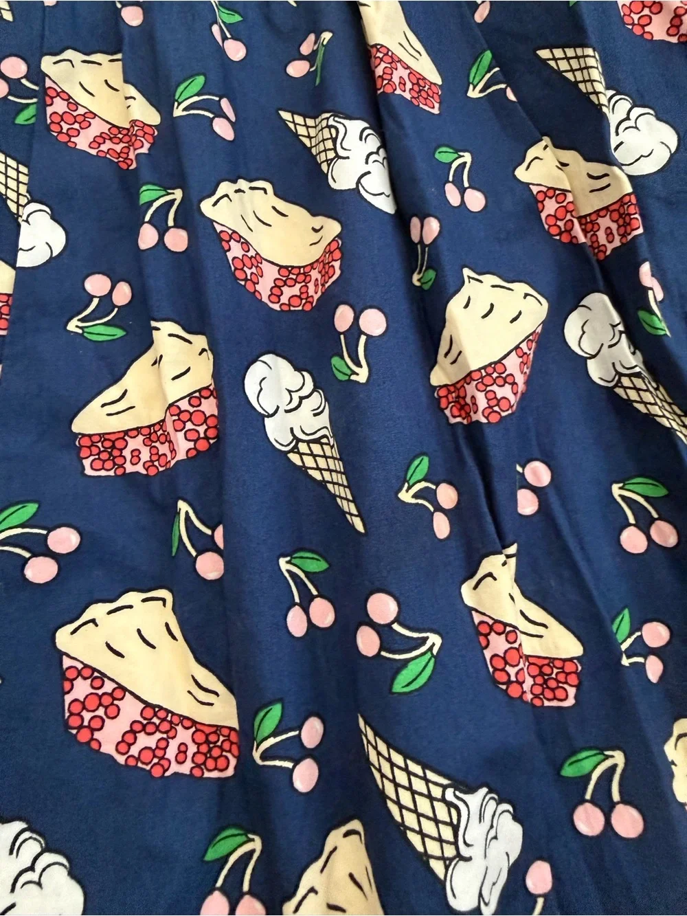 ModCloth Cherry Pie Ice Cream Print Skater Skirt XL Blue Novelty Retro Pinup - Picture 3 of 6